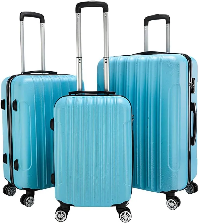 3 Piece Spinner Suitcase Hardshell Lightweight with TSA Lock Luggage Set for Travel, Business Trip 20in, 24in, 28in, Sky Blue