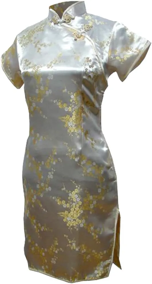 7Fairy VTG Women's Light Yellow Floral Mini Chinese Dress Cheongsam