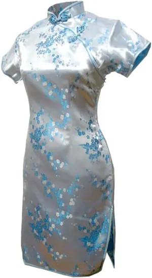 7Fairy Women's Light Blue Floral Mini Chinese Evening Dress Cheongsam