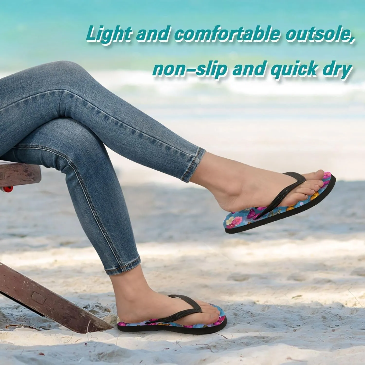 ALAZA Beautiful 3d Butterfly Flip Flops for Women Fashion Beach Slippers Comfort Mens Flip Flops Non-Slip Rubber Shower Slippers Sandal for Hotel Travel Sport,XS