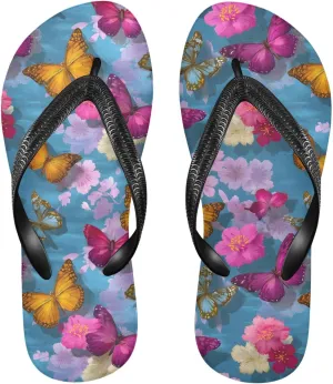 ALAZA Beautiful 3d Butterfly Flip Flops for Women Fashion Beach Slippers Comfort Mens Flip Flops Non-Slip Rubber Shower Slippers Sandal for Hotel Travel Sport,XS