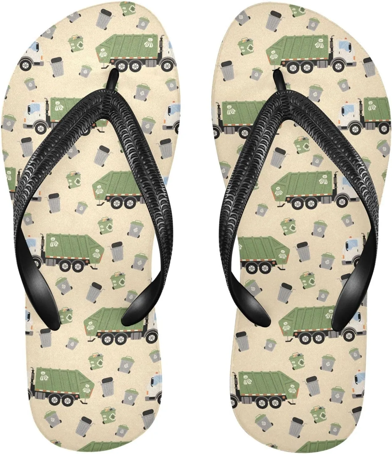 ALAZA Cute Garbage Truck Flip Flops for Women Fashion Beach Slippers Comfort Mens Flip Flops Non-Slip Rubber Shower Slippers Sandal for Hotel Travel Sport,XS
