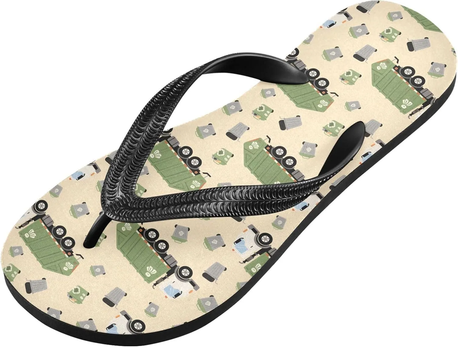 ALAZA Cute Garbage Truck Flip Flops for Women Fashion Beach Slippers Comfort Mens Flip Flops Non-Slip Rubber Shower Slippers Sandal for Hotel Travel Sport,XS