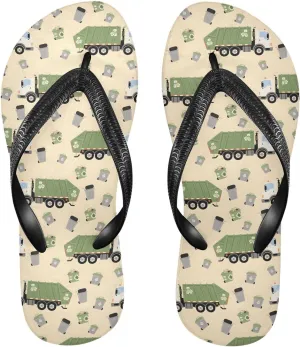 ALAZA Cute Garbage Truck Flip Flops for Women Fashion Beach Slippers Comfort Mens Flip Flops Non-Slip Rubber Shower Slippers Sandal for Hotel Travel Sport,XS