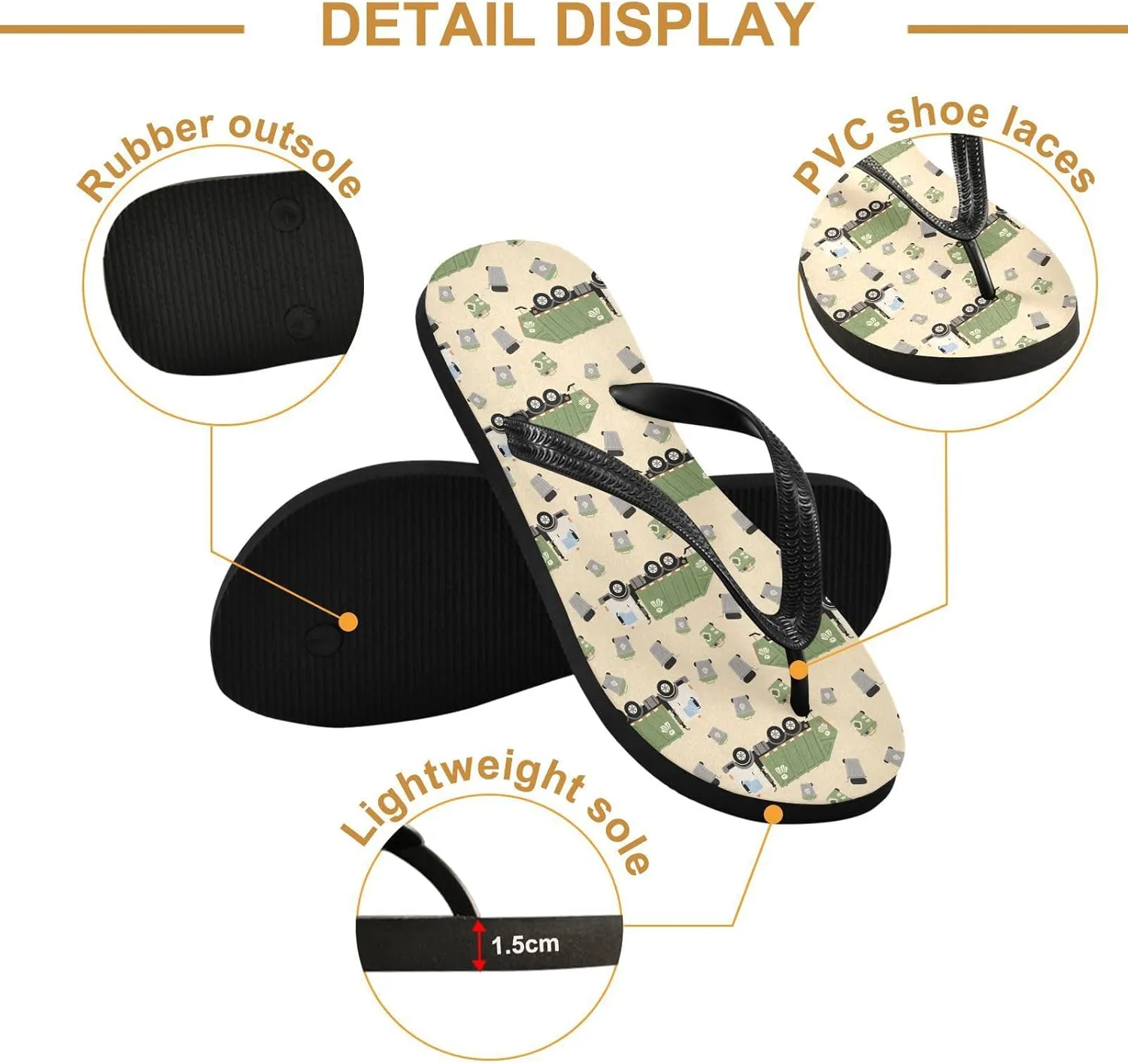 ALAZA Cute Garbage Truck Flip Flops for Women Fashion Beach Slippers Comfort Mens Flip Flops Non-Slip Rubber Shower Slippers Sandal for Hotel Travel Sport,XS