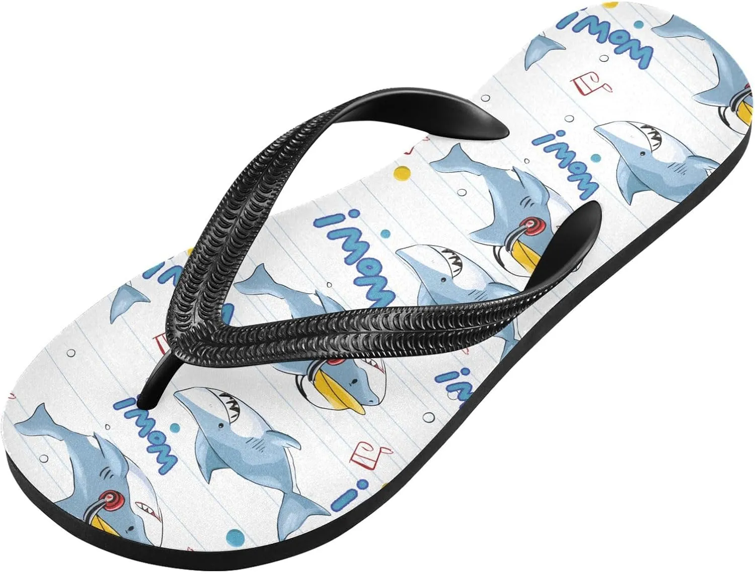 ALAZA Doodle Blue Shark Flip Flops for Women Fashion Beach Slippers Comfort Mens Flip Flops Non-Slip Rubber Shower Slippers Sandal for Hotel Travel Sport,XS