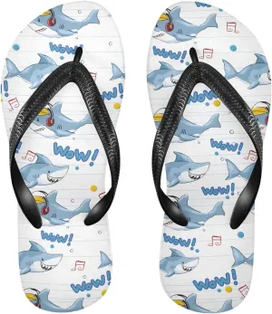 ALAZA Doodle Blue Shark Flip Flops for Women Fashion Beach Slippers Comfort Mens Flip Flops Non-Slip Rubber Shower Slippers Sandal for Hotel Travel Sport,XS