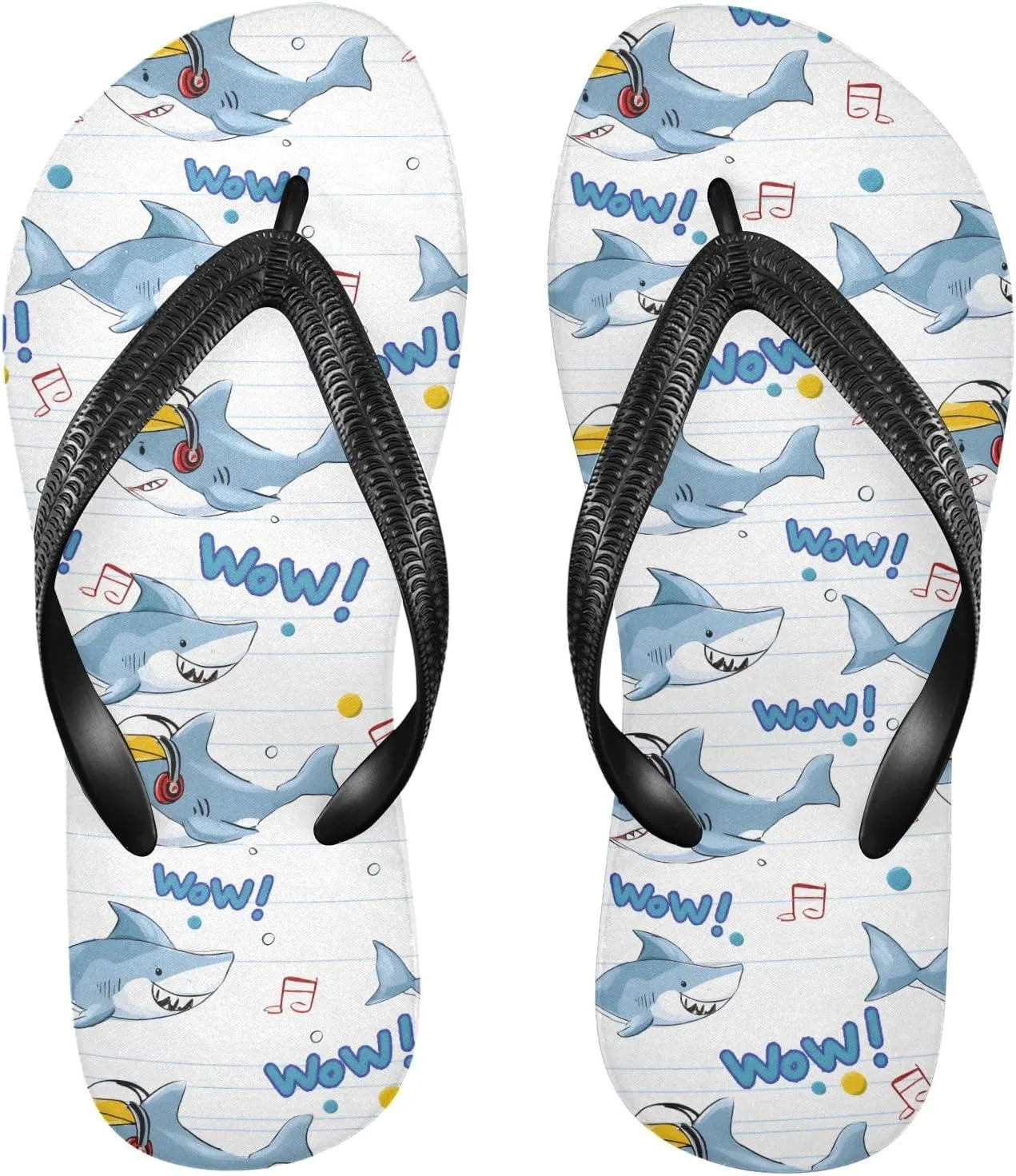 ALAZA Doodle Blue Shark Flip Flops for Women Fashion Beach Slippers Comfort Mens Flip Flops Non-Slip Rubber Shower Slippers Sandal for Hotel Travel Sport,XS