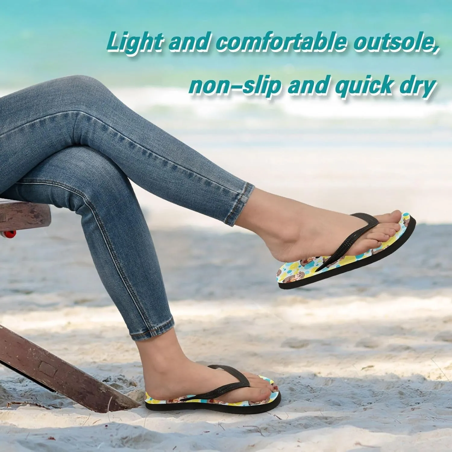 ALAZA Otter Cola Lemon Flip Flops for Women Fashion Beach Slippers Comfort Mens Flip Flops Non-Slip Rubber Shower Slippers Sandal for Hotel Travel Sport,XS