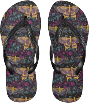 ALAZA Retro Butterfly Moths Flip Flops for Women Fashion Beach Slippers Comfort Mens Flip Flops Non-Slip Rubber Shower Slippers Sandal for Hotel Travel Sport,XS