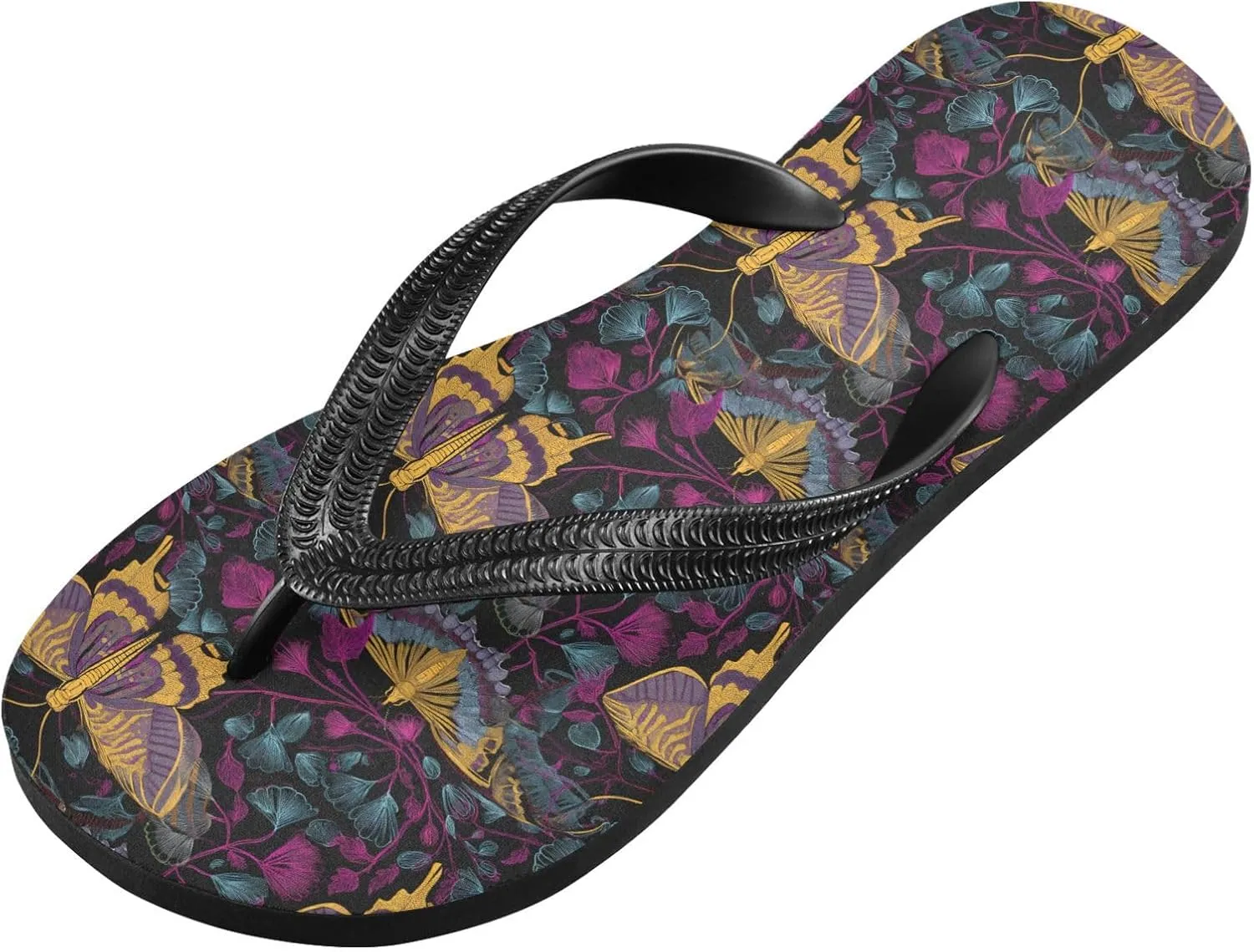 ALAZA Retro Butterfly Moths Flip Flops for Women Fashion Beach Slippers Comfort Mens Flip Flops Non-Slip Rubber Shower Slippers Sandal for Hotel Travel Sport,XS