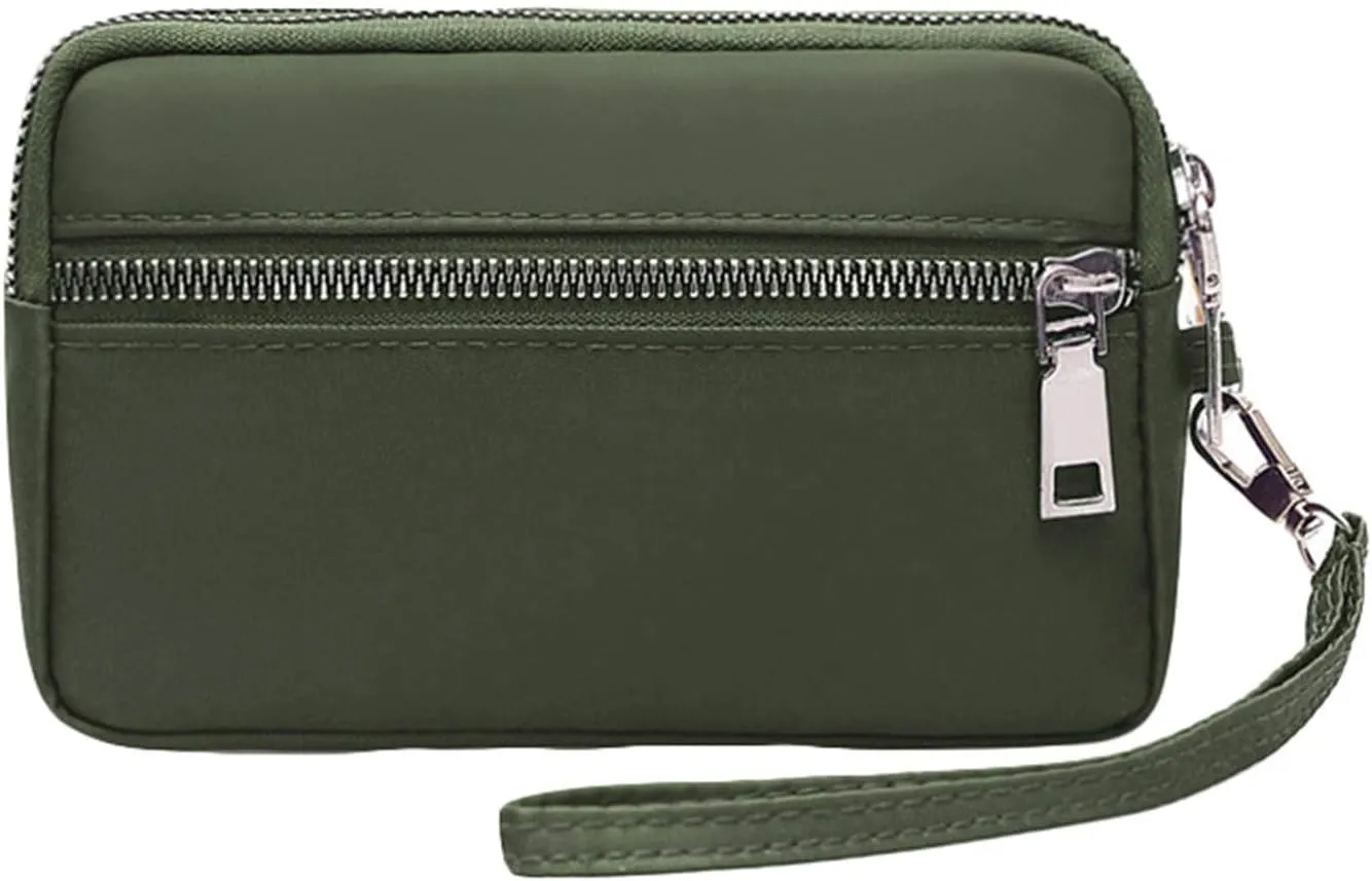 Andongnywel Waterproof Wristlet Clutch Triple Zip Long Wallet Small Nylon Purse for Women 3-Layer Zip Pockets Wallets