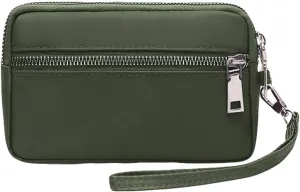 Andongnywel Waterproof Wristlet Clutch Triple Zip Long Wallet Small Nylon Purse for Women 3-Layer Zip Pockets Wallets