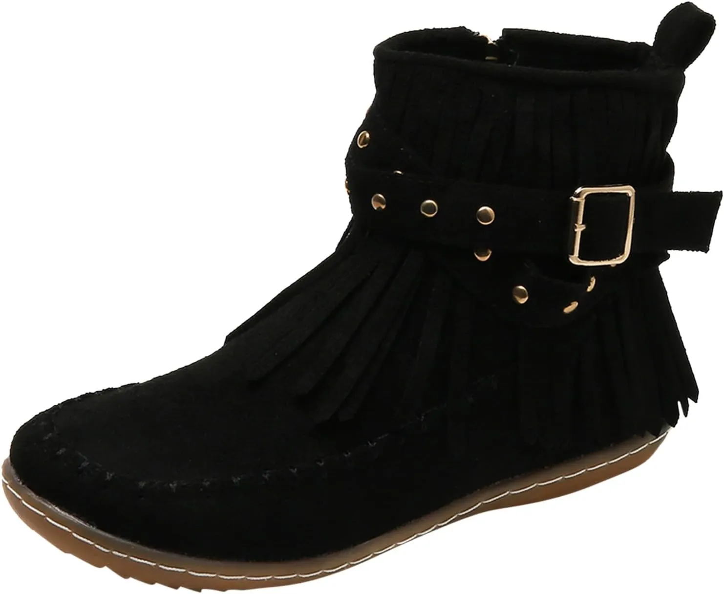 Ankle Boots for Women Comfortable Boots for Women Suede Fringe Tassel Round Toe Fashion Autumn and Winter Side Zipper