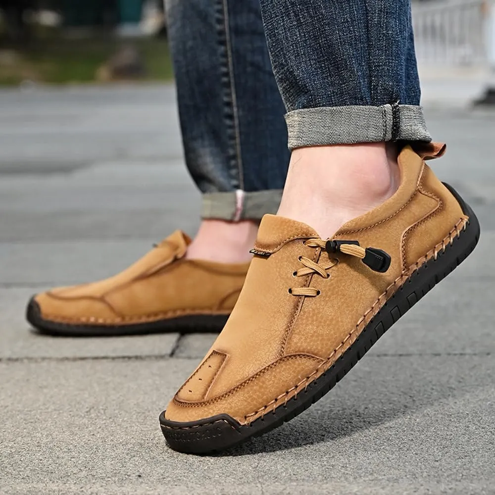 Asifn Men's Loafers Leather Handmade Stitching Casual Breathable Walking Slip-on Comfortable Outdoor Office Shoes