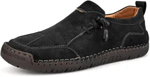Asifn Men's Loafers Leather Handmade Stitching Casual Breathable Walking Slip-on Comfortable Outdoor Office Shoes