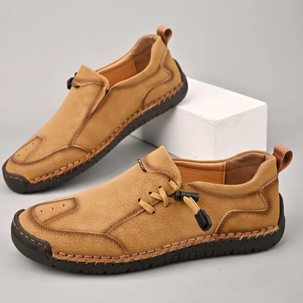 Asifn Men's Loafers Leather Handmade Stitching Casual Breathable Walking Slip-on Comfortable Outdoor Office Shoes