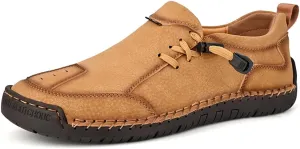 Asifn Men's Loafers Leather Handmade Stitching Casual Breathable Walking Slip-on Comfortable Outdoor Office Shoes