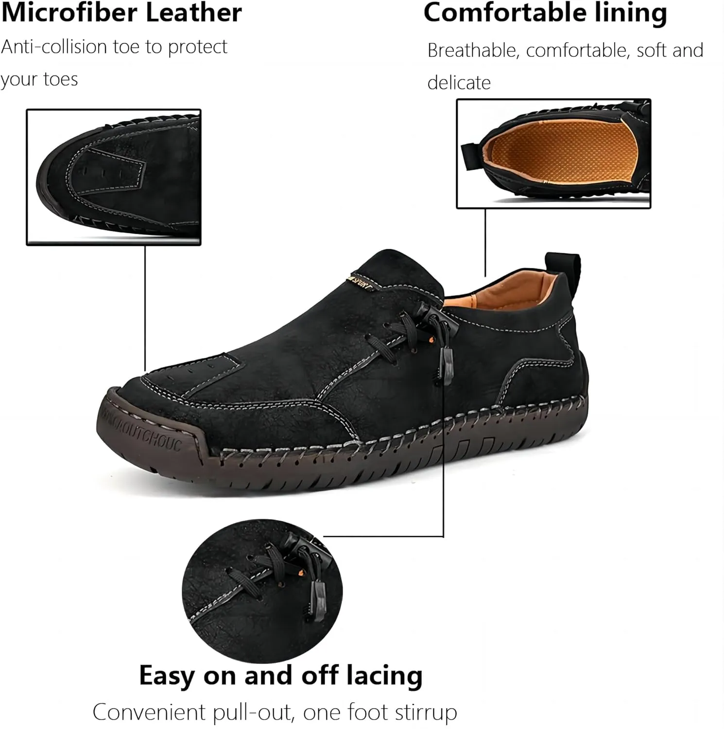 Asifn Men's Loafers Leather Handmade Stitching Casual Breathable Walking Slip-on Comfortable Outdoor Office Shoes