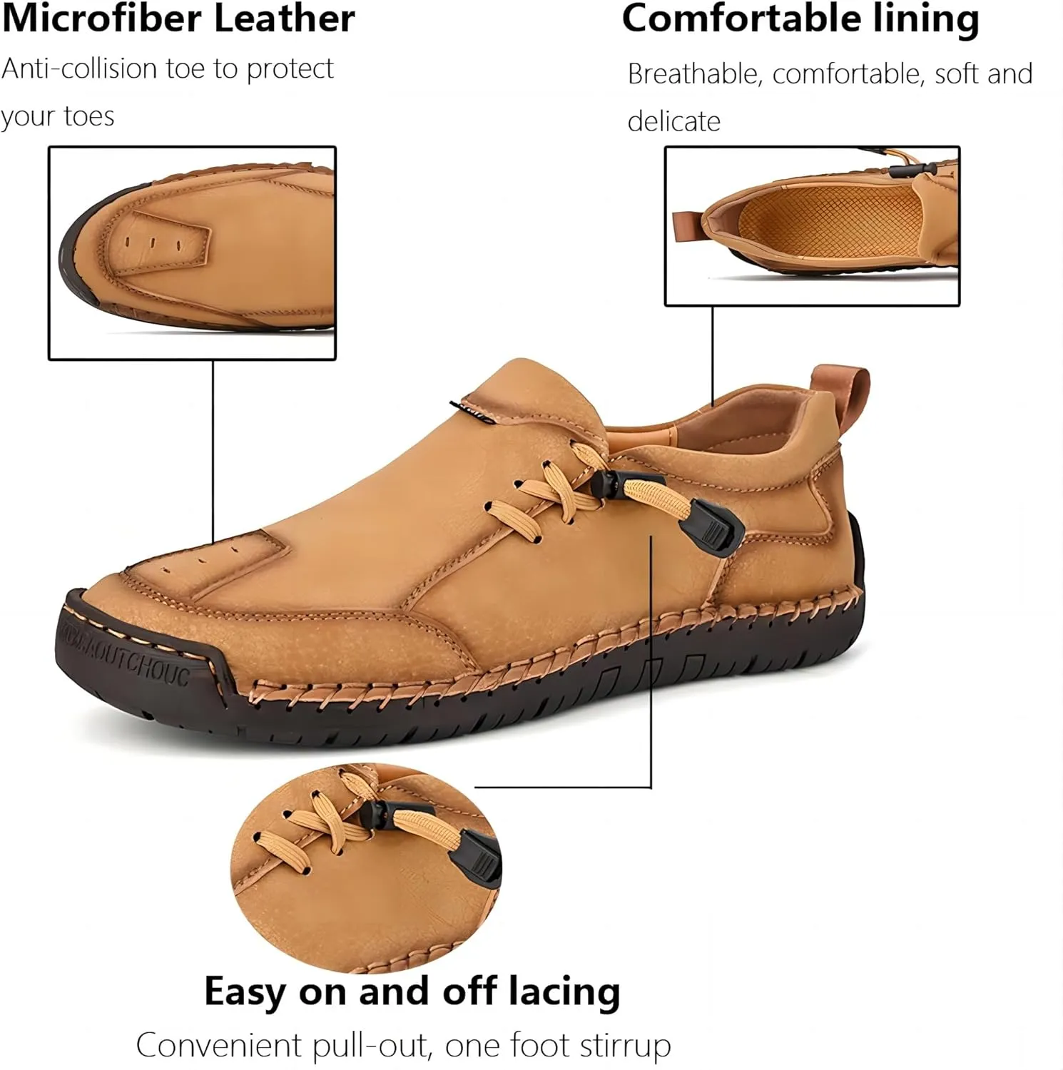 Asifn Men's Loafers Leather Handmade Stitching Casual Breathable Walking Slip-on Comfortable Outdoor Office Shoes