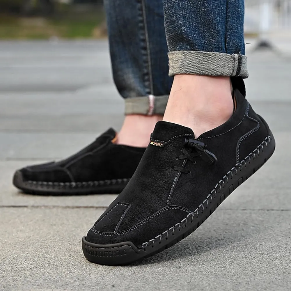 Asifn Men's Loafers Leather Handmade Stitching Casual Breathable Walking Slip-on Comfortable Outdoor Office Shoes