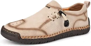Asifn Men's Loafers Leather Handmade Stitching Casual Breathable Walking Slip-on Comfortable Outdoor Office Shoes