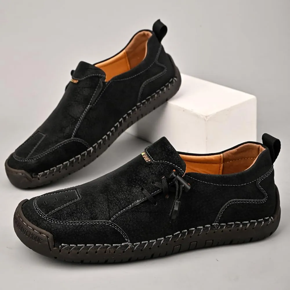 Asifn Men's Loafers Leather Handmade Stitching Casual Breathable Walking Slip-on Comfortable Outdoor Office Shoes