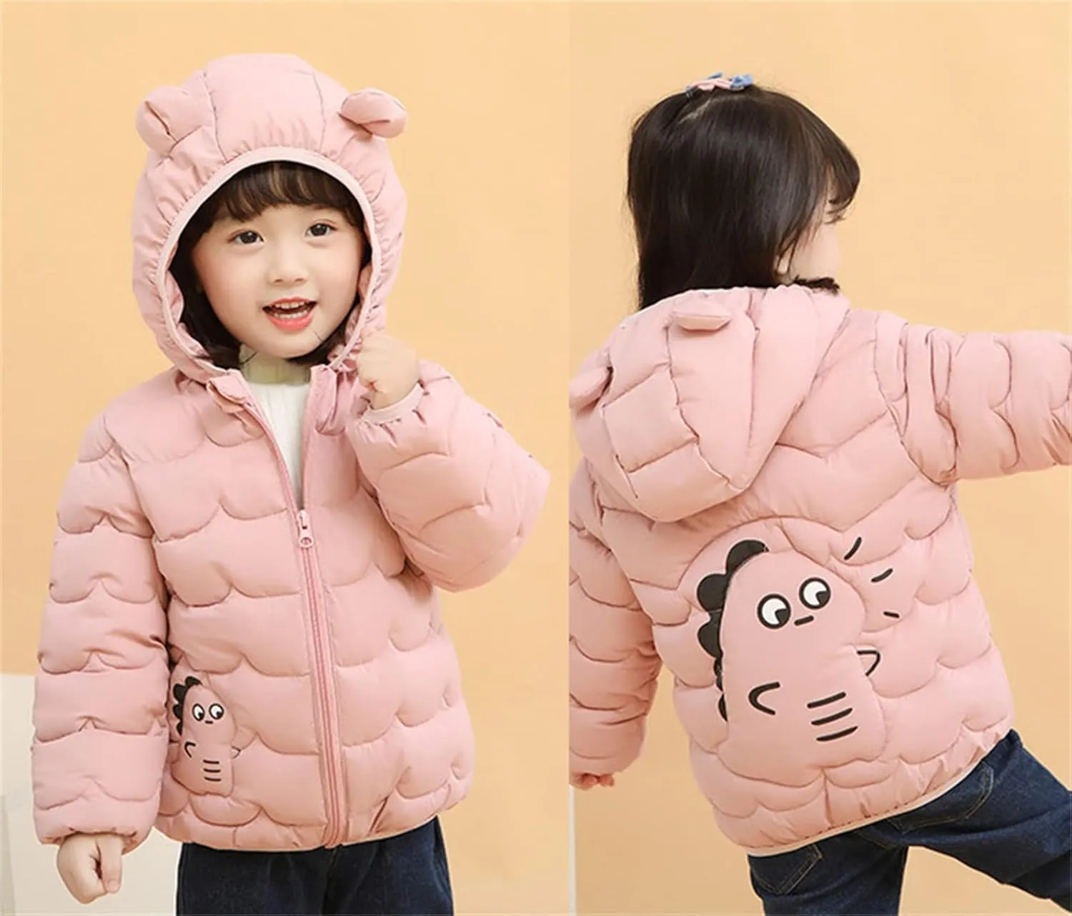 Baby Boys Girls Winter Coats Toddler Bear Hoods Down Jacket Infant Kids Dinosaur Light Puffer Padded Outwear