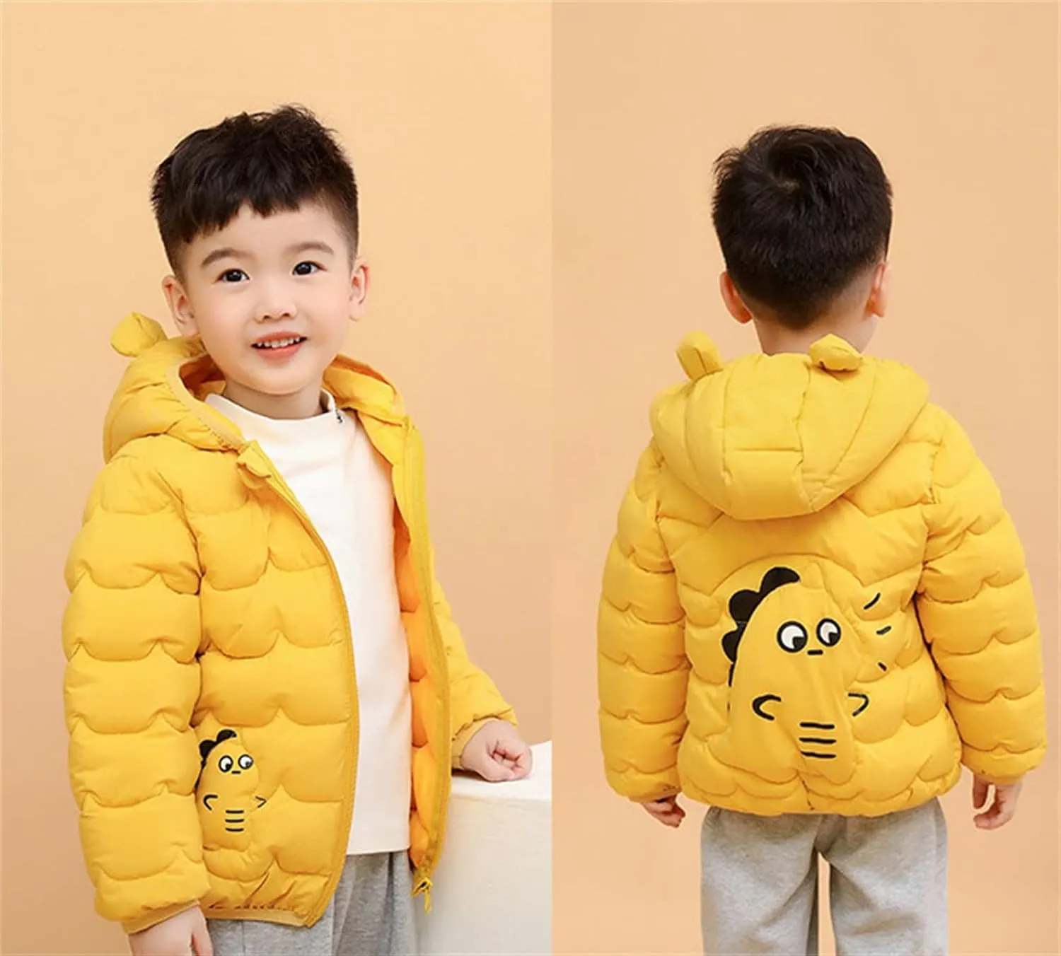 Baby Boys Girls Winter Coats Toddler Bear Hoods Down Jacket Infant Kids Dinosaur Light Puffer Padded Outwear