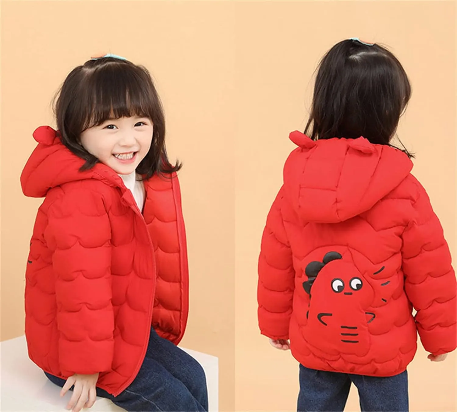 Baby Boys Girls Winter Coats Toddler Bear Hoods Down Jacket Infant Kids Dinosaur Light Puffer Padded Outwear