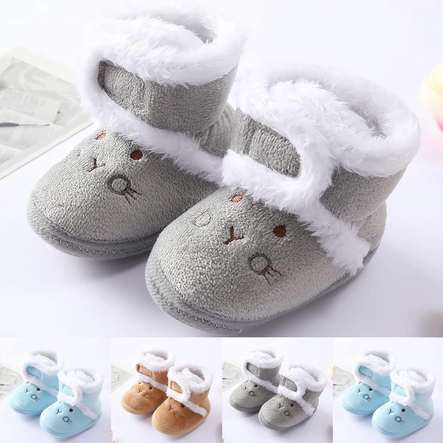 Baby Fleece Booties Newborn First Walkers Shoes Infant Girls Boys Warm Winter Shoes Cute Bear Snow Booties