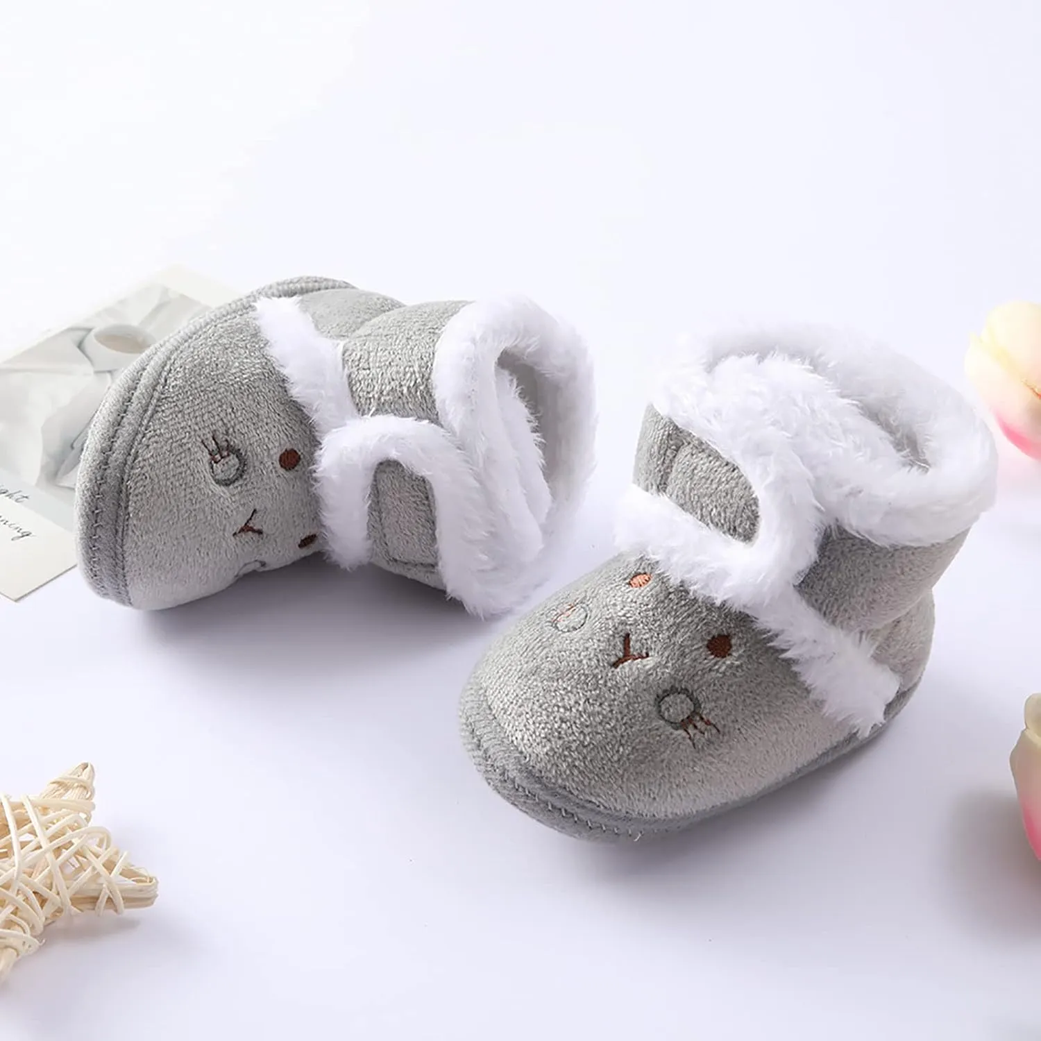 Baby Fleece Booties Newborn First Walkers Shoes Infant Girls Boys Warm Winter Shoes Cute Bear Snow Booties