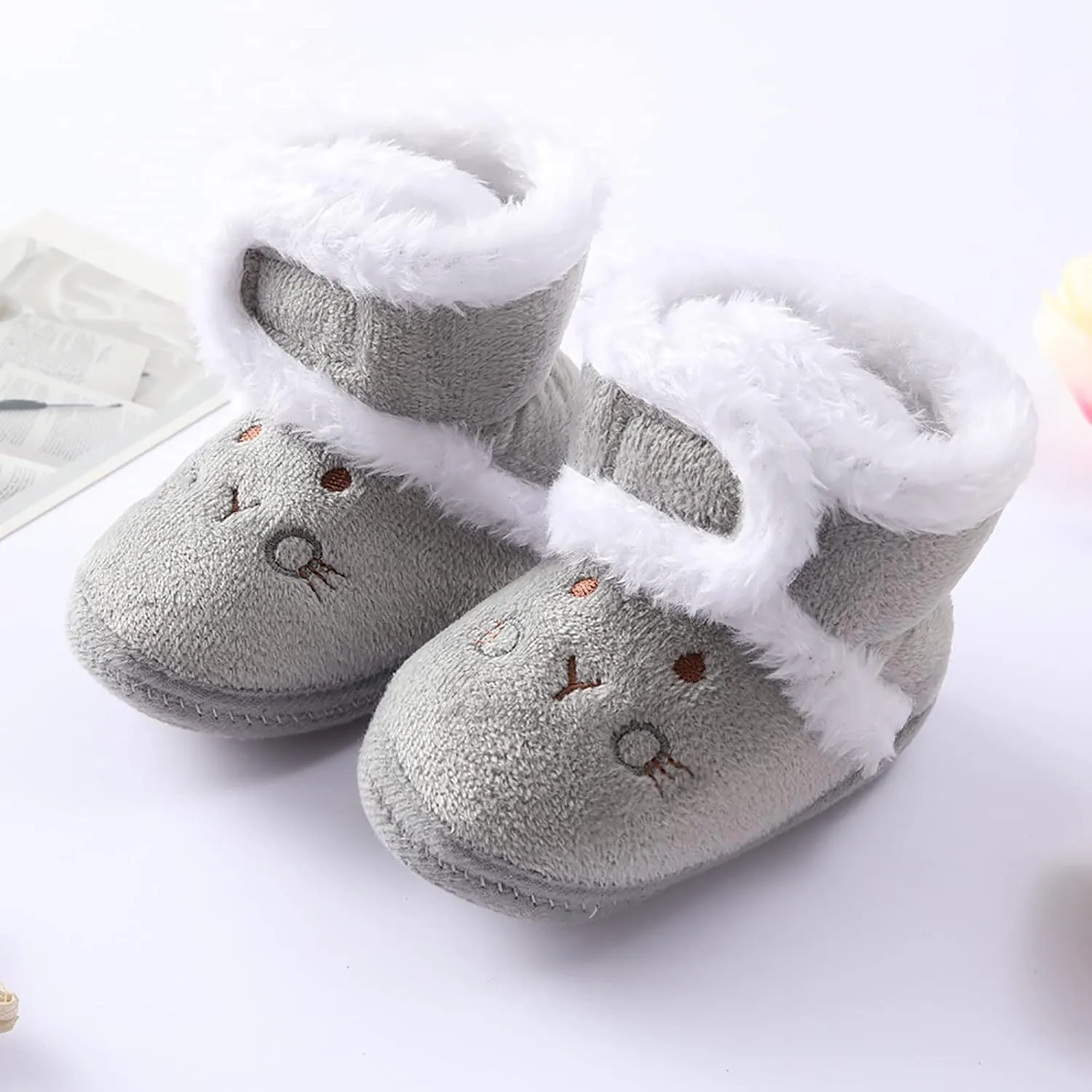 Baby Fleece Booties Newborn First Walkers Shoes Infant Girls Boys Warm Winter Shoes Cute Bear Snow Booties