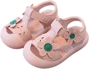 Baby Girls Closed Toe Sandals with Flower Infant Summer Lightweight Rubber Soft Sole Non-Slip Platform Casual Shoes