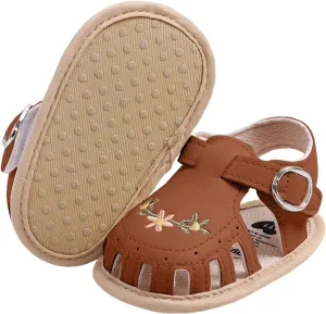 Baby Girls Sandals Summer Flower Flat Shoes Cute Soft Sole Non-Slip Sandals Infant Toddler First Walkers Princess Dress Shoes