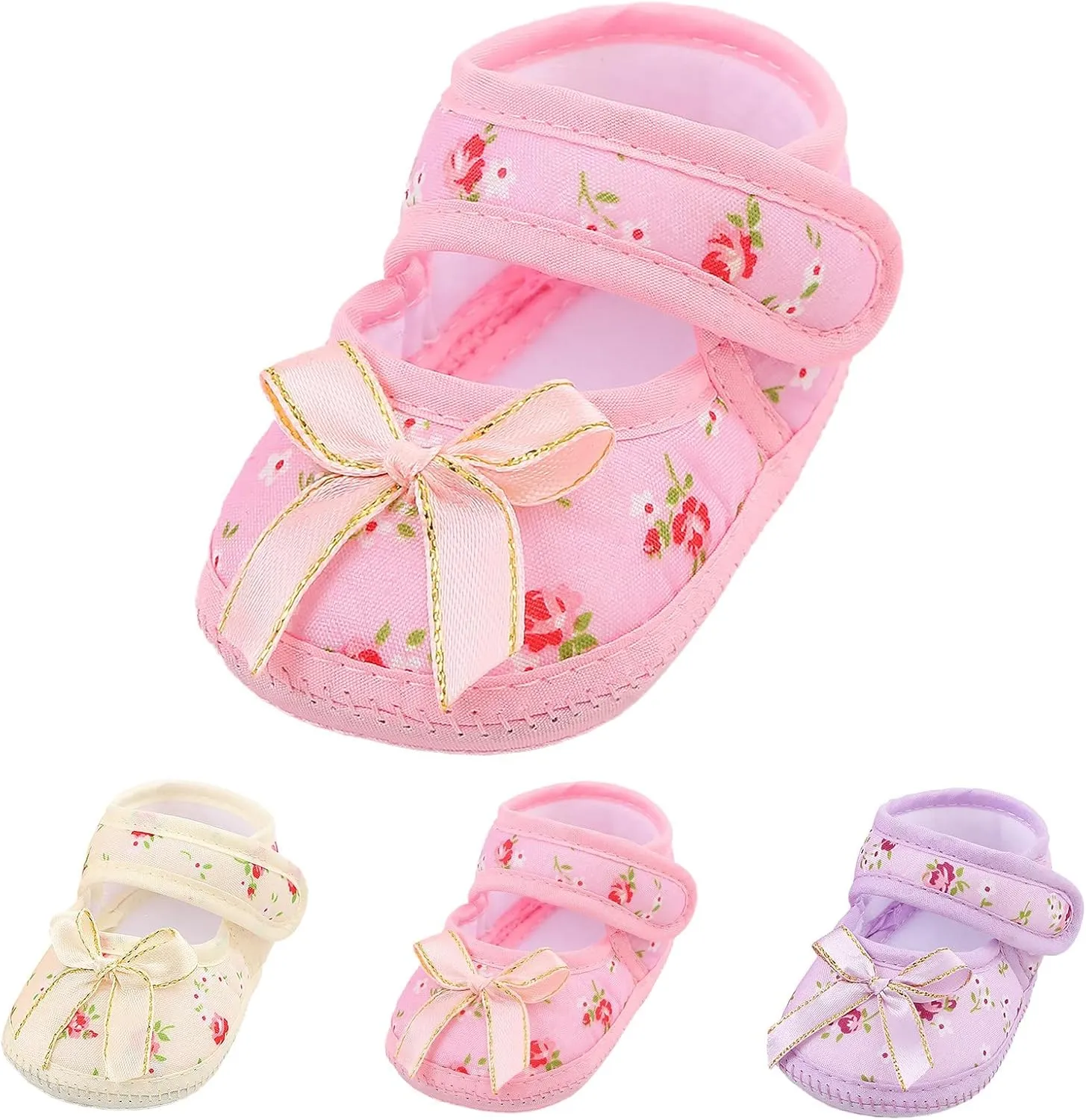 Baby Walk Shoes Cute Printin Shoes Non-Slip Canvas Sneakers with Bow My First Pair of Walking Shoes