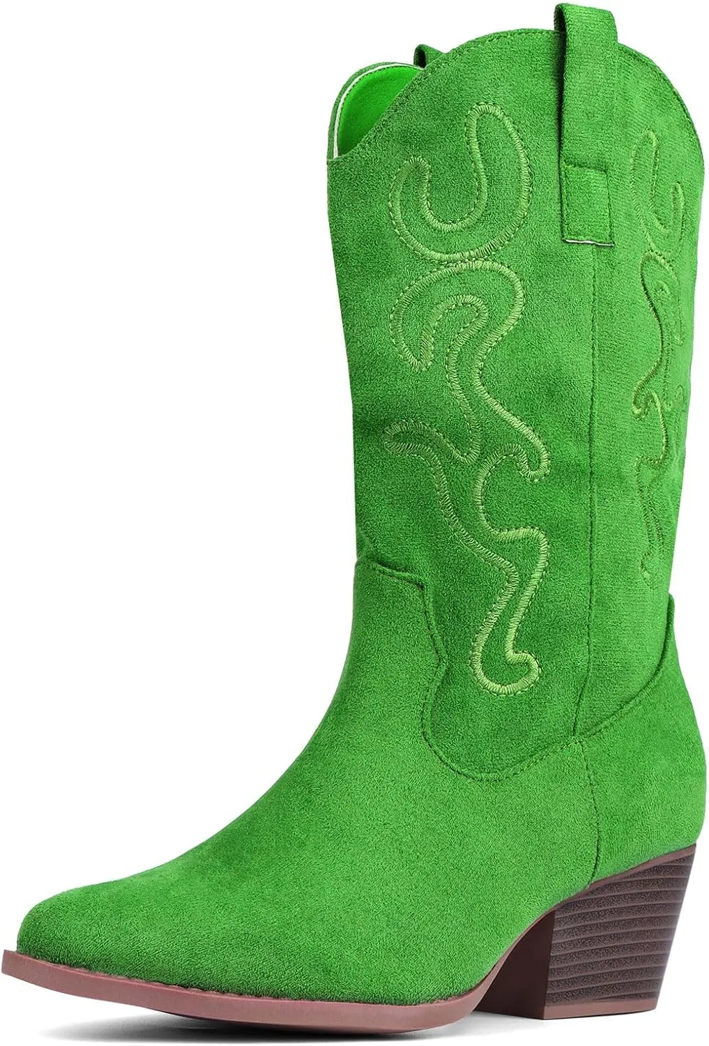 Bandkos Cowboy Boots for Women Cowgirl Mid Calf Western Embroidered Boot Low Chunky Block Heel Fashion Boots