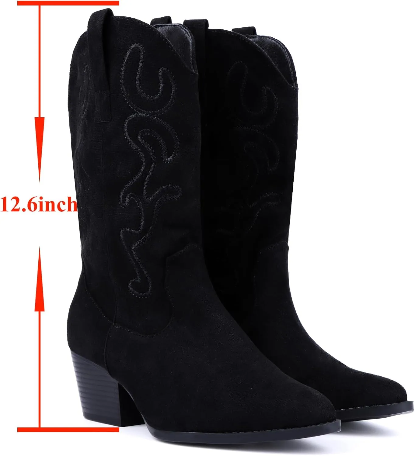 Bandkos Cowboy Boots for Women Cowgirl Mid Calf Western Embroidered Boot Low Chunky Block Heel Fashion Boots