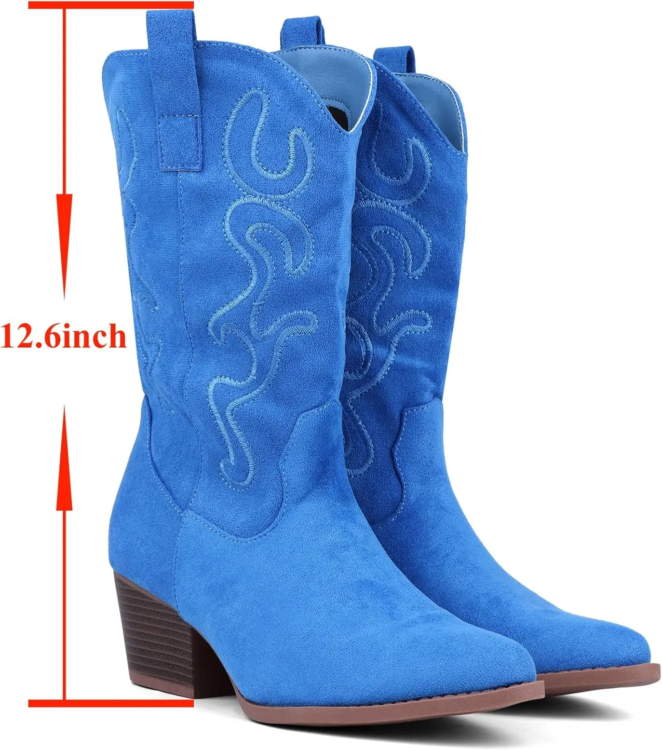 Bandkos Cowboy Boots for Women Cowgirl Mid Calf Western Embroidered Boot Low Chunky Block Heel Fashion Boots