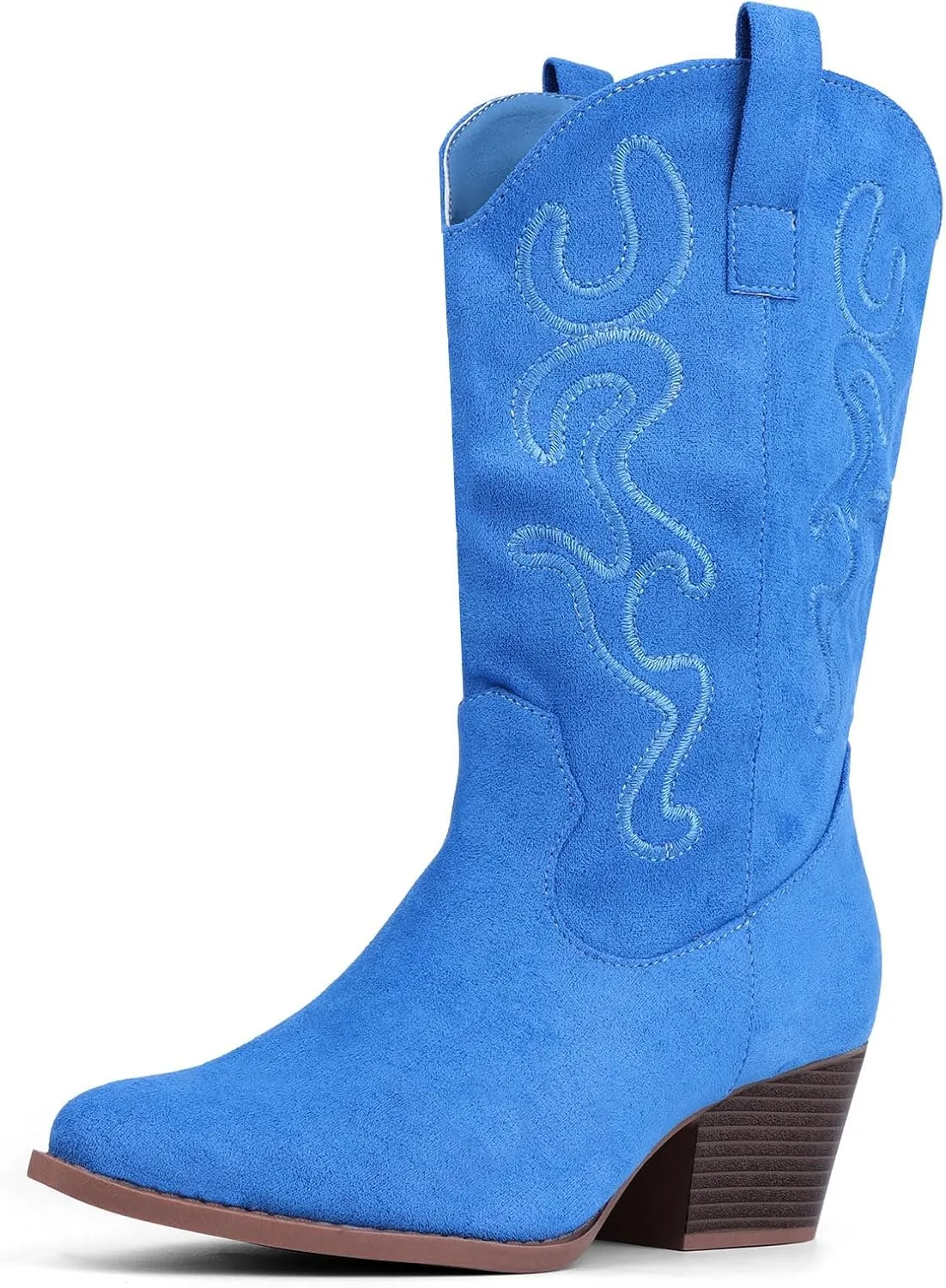 Bandkos Cowboy Boots for Women Cowgirl Mid Calf Western Embroidered Boot Low Chunky Block Heel Fashion Boots