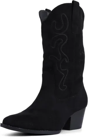 Bandkos Cowboy Boots for Women Cowgirl Mid Calf Western Embroidered Boot Low Chunky Block Heel Fashion Boots
