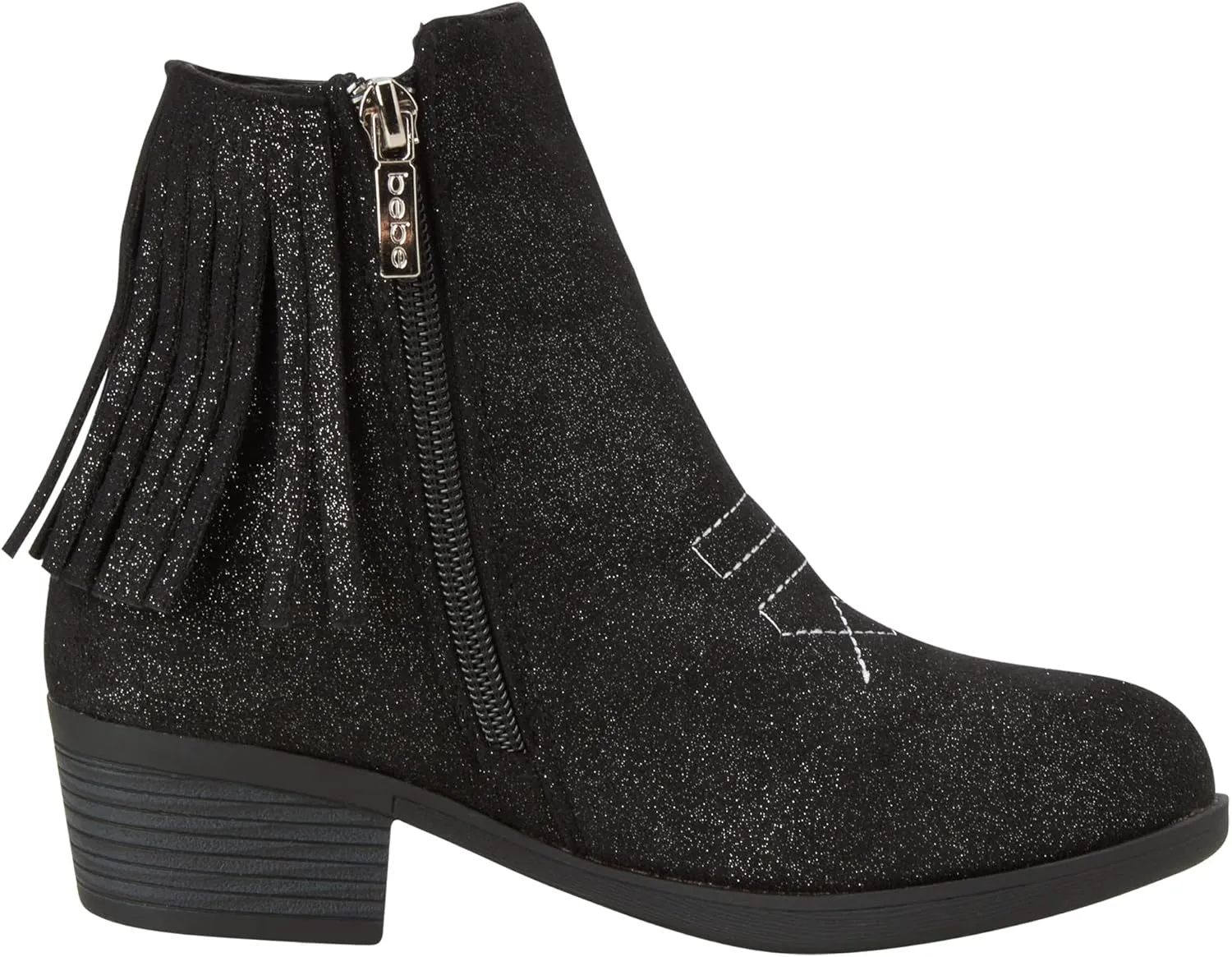 bebe Girls Cowboy Boots - Suede Ankle Booties with Fringe and Block Heels - Sparkly Shoes for Toddlers, Little and Big Girls