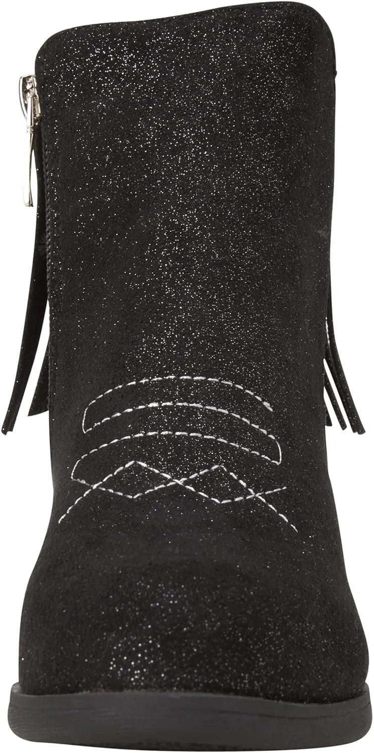 bebe Girls Cowboy Boots - Suede Ankle Booties with Fringe and Block Heels - Sparkly Shoes for Toddlers, Little and Big Girls