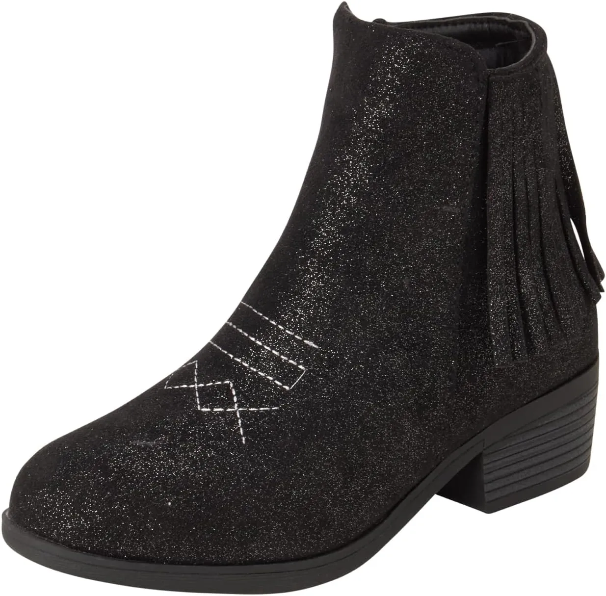 bebe Girls Cowboy Boots - Suede Ankle Booties with Fringe and Block Heels - Sparkly Shoes for Toddlers, Little and Big Girls