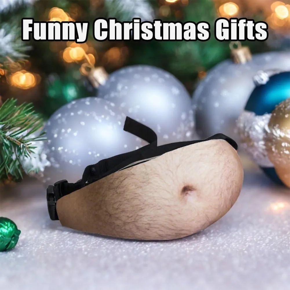 Beer Belly Fanny Pack for Men, Gag Hairy Belly Fanny Pack Funny, Adjustable Belt Bag, White Elephant Gifts for Adults, Hiking Pack,3D Dad Fake Bellies Bags, Gag Gifts Adults Funny(A)