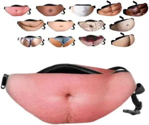 Beer Belly Fanny Pack for Men, Gag Hairy Belly Fanny Pack Funny, Adjustable Belt Bag, White Elephant Gifts for Adults, Hiking Pack,3D Dad Fake Bellies Bags, Gag Gifts Adults Funny(A)