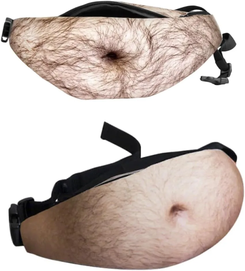 Beer Belly Fanny Pack for Men, Gag Hairy Belly Fanny Pack Funny, Adjustable Belt Bag, White Elephant Gifts for Adults, Hiking Pack,3D Dad Fake Bellies Bags, Gag Gifts Adults Funny(B)