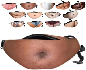 Beer Belly Fanny Pack for Men, Gag Hairy Belly Fanny Pack Funny, Adjustable Belt Bag, White Elephant Gifts for Adults, Hiking Pack,3D Dad Fake Bellies Bags, Gag Gifts Adults Funny(B)