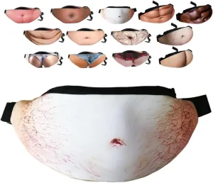 Beer Belly Fanny Pack for Men, Gag Hairy Belly Fanny Pack Funny, Adjustable Belt Bag, White Elephant Gifts for Adults, Hiking Pack,3D Dad Fake Bellies Bags, Gag Gifts Adults Funny(C)