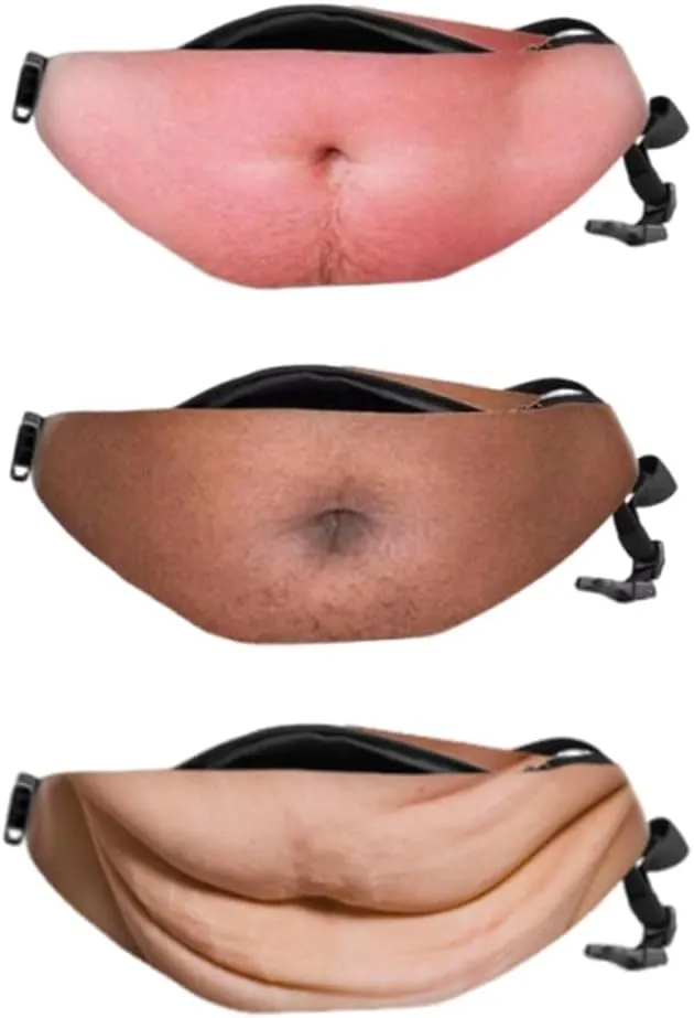Beer Belly Fanny Pack for Men, Gag Hairy Belly Fanny Pack Funny, Adjustable Belt Bag, White Elephant Gifts for Adults, Hiking Pack,3D Dad Fake Bellies Bags, Gag Gifts Adults Funny(F)